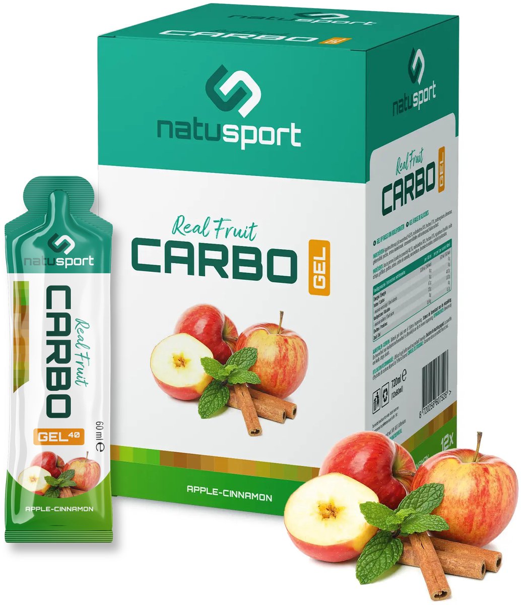 Natusport Real Fruit Carbo Gel - 40 gram koolhydraten - Energiegel met Echt Fruit - Apple & Cinnamon - 12 stuks
