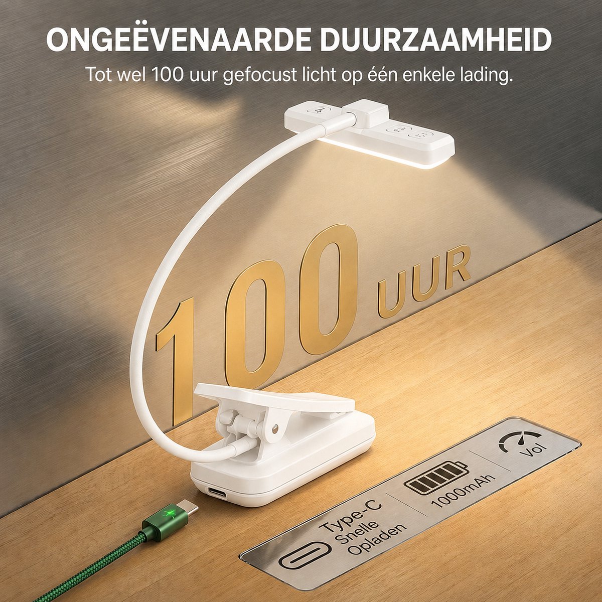 Sounix LED Leeslampje voor Boek met Klem - 315° draaibaar Leeslamp - 24 LED - Boeklampje met 3 Lichtstanden - Oplaadbare boeklamp USB - Dimbaar - Wit — cadeau in Gadgets - foto 3
