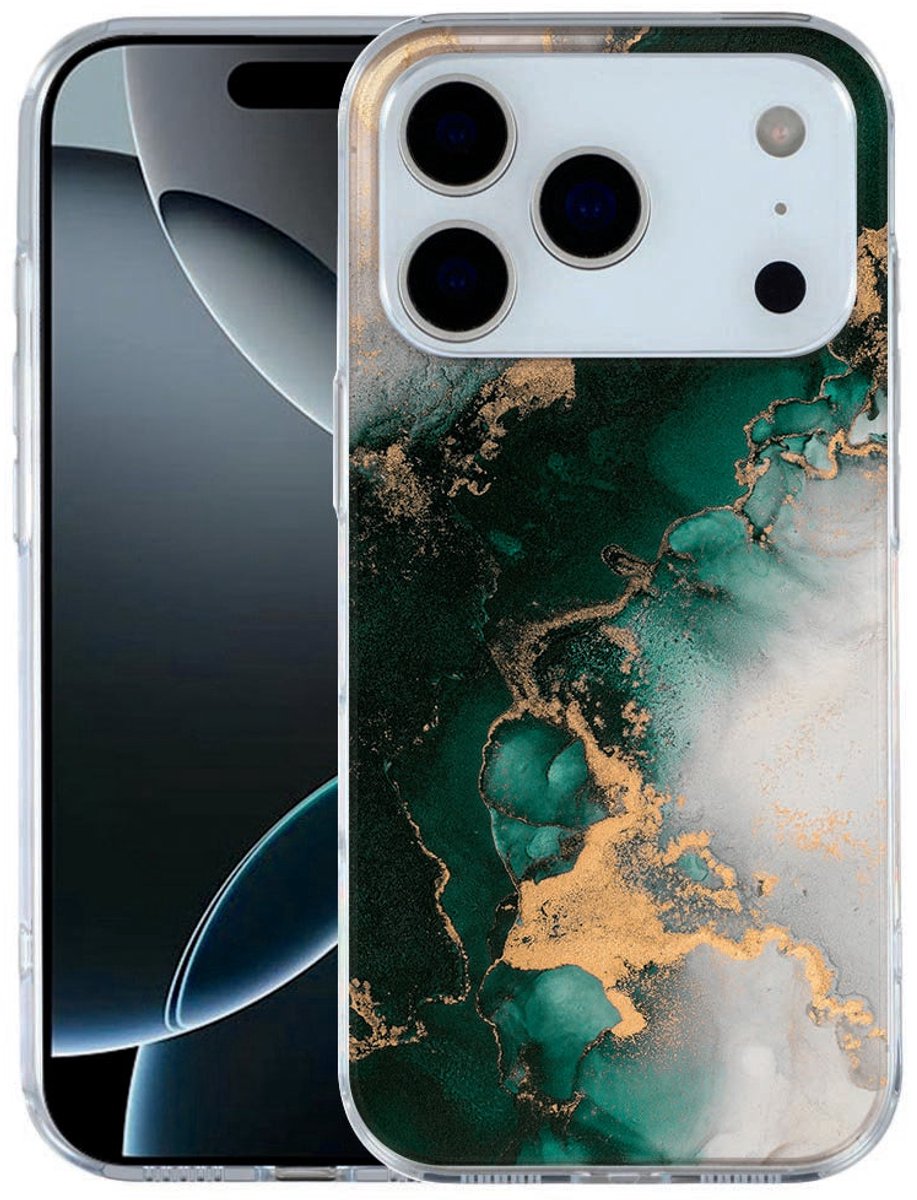 Siliconen hoesje Apple iPhone 17 Pro Marmer Groen
