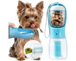 Draagbare drinkfles voor kleine honden – 3-in-1 reisdispenser met voer-/snoepbakje en poepzakhouder – Zomerse wandelaccessoires voor puppy's onderweg – Roze, 10 oz