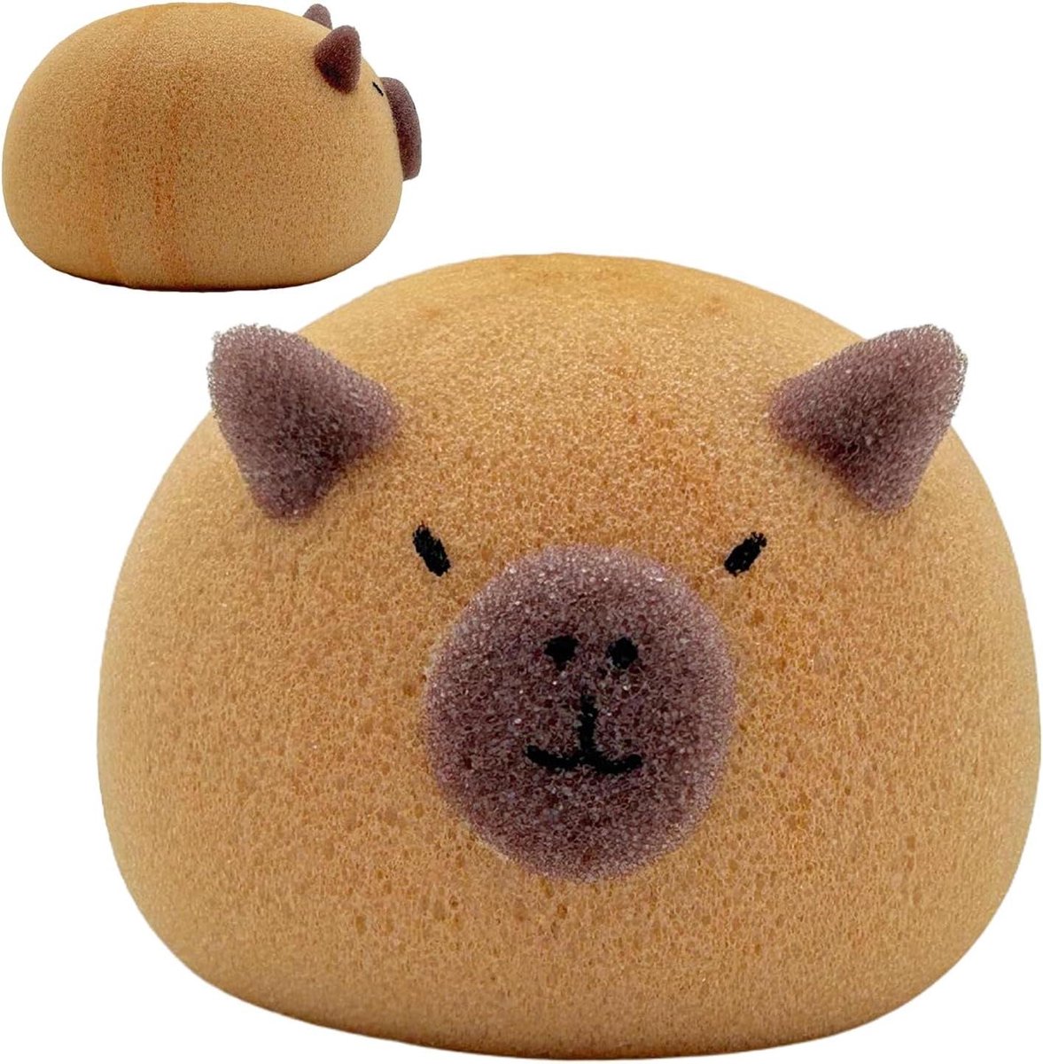 Badspons - Douche spons - Reinigen lichaam - Capybara design - 12 x 10 x 7.5 cm - Bruin