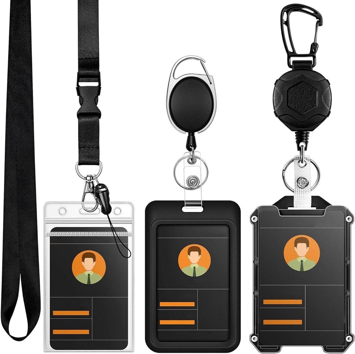 Intrekbare ID-kaarthouder - Naambordhouder Badgeclip - Identificatie Tonen - Mat Metalen Design - 3 Stuks - Set A