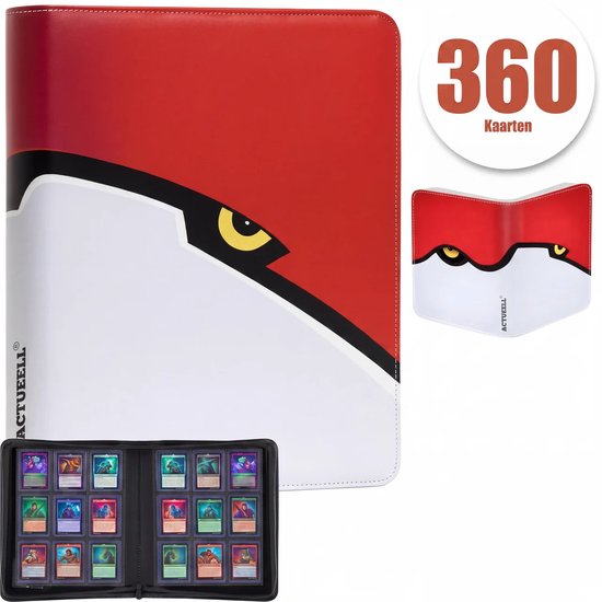 Actueell® Verzamelmap 360 Kaarten - Toploader binder – 9 pocket - Geschikt voor toploaders, Penny Sleeves & Card Sleeves – map met ritssluiting – Rood – 20 Pagina's – A3 Formaat