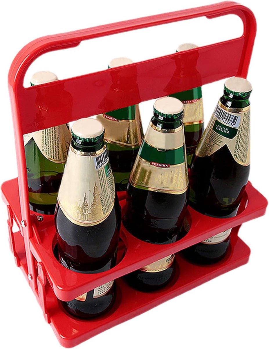 Flessenhouder - Drank organizer - Drankjes vervoeren - Opvouwbaar ontwerp - 6 flessen - Rood