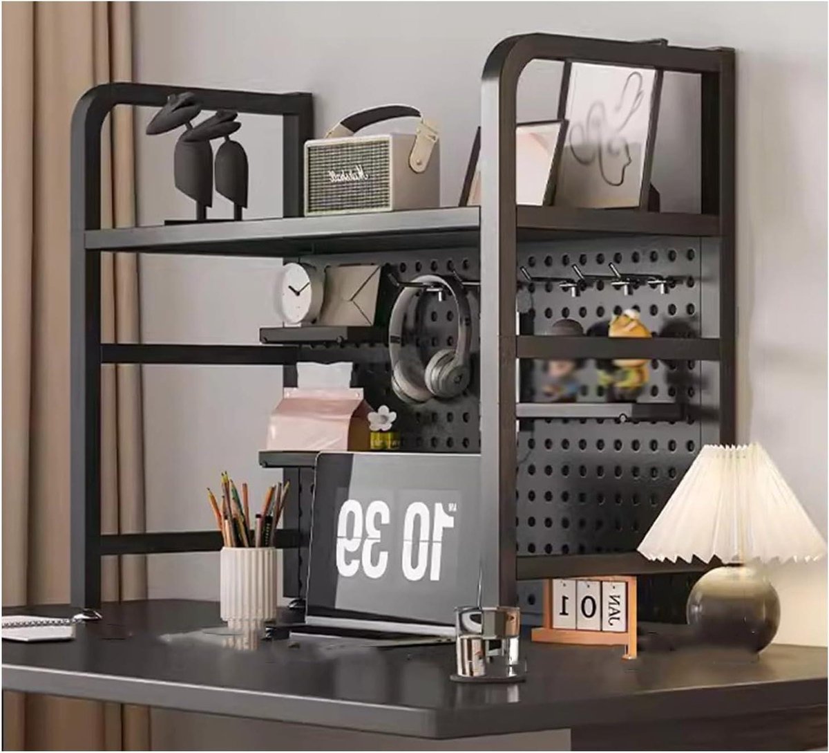 Bureau Plank Systeem - Pegboard Organizer - Bureau Organiseren - Met 20 Haken - 75x20x68cm - Zwart