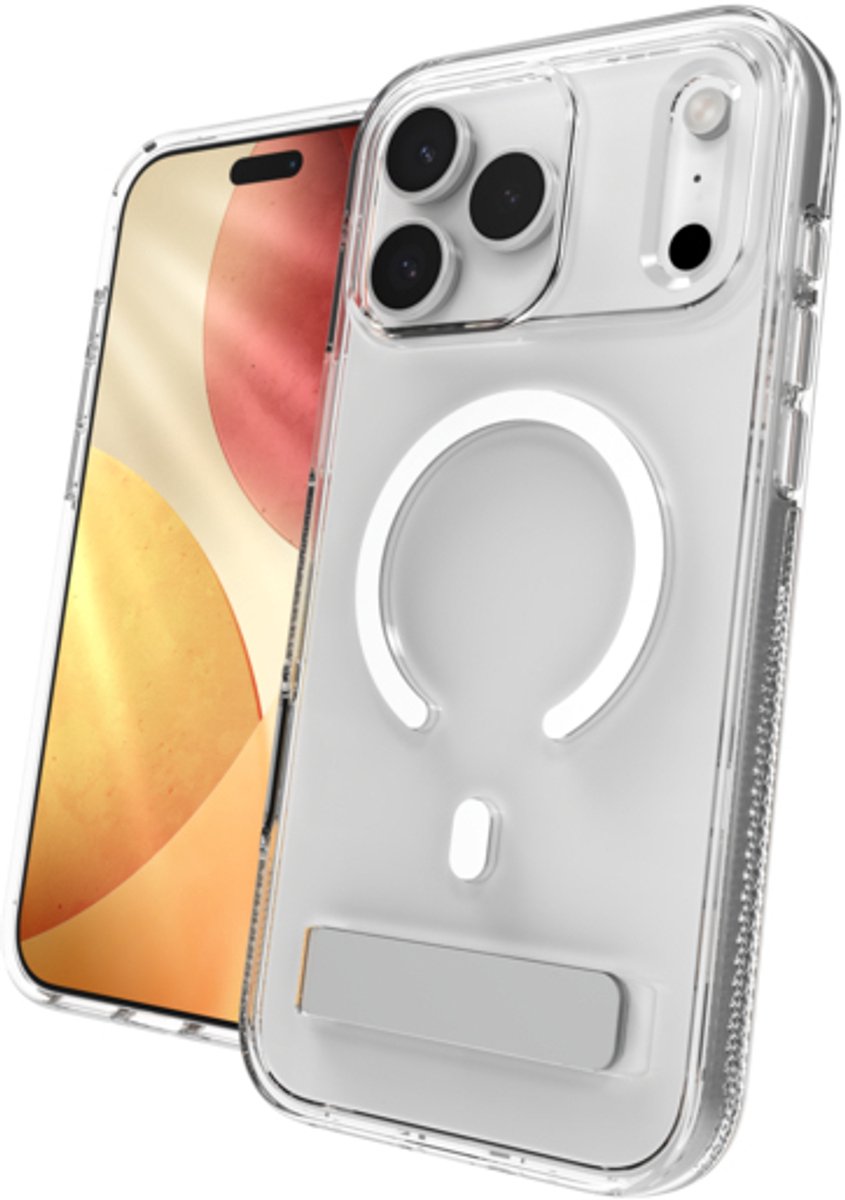 ZAGG Crystal Palace Snap Kickstand - Hoesje Geschikt voor Apple iPhone 17 Pro - Compatibel met MagSafe / Qi2 - Grafeen Back Cover met Standaard - 4M Valbescherming - Transparant