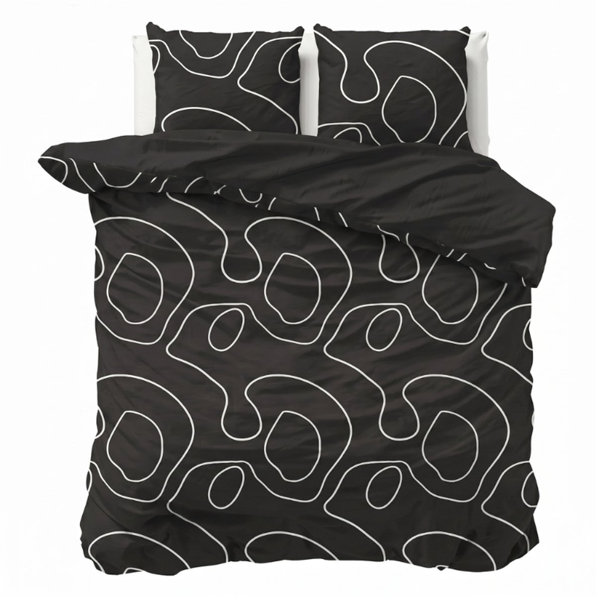 Dekbed-Discounter - Fresh and Co Dekbedovertrek 200 x 200/220 cm - Dubbele instopstrook - Wasbaar op 40 graden - Inclusief 2 kussenslopen - Zwart