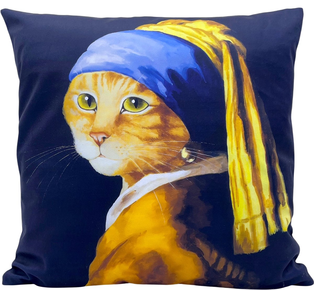 Sierkussen Kat - Katten Kussenhoes - Meisje met de Parel - 45 x 45 cm