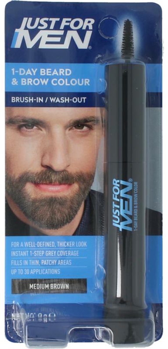 Just for Men 1-Daagse Baard & Wenkbrauw Kleur - Middenbruin - Tijdelijke Kleuring voor Baard en Wenkbrauwen - Tot 30 Applicaties