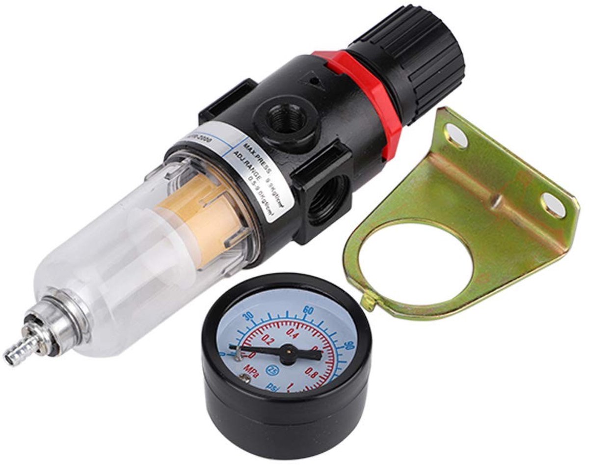 aladdien - Luchtdrukregelaar - Luchtcompressor - Waterafscheider met manometer - 1 Meter - Drukregelaar - Persluchtfilter - Geschikt voor pneumatisc...