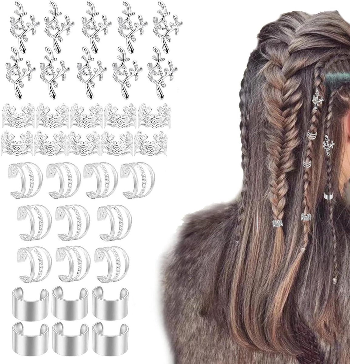 Vlecht Sieraden - Haarclips Manchetten - Haar Stijlen - Stevig Metaal - 40 Stuks - Zilverkleurig