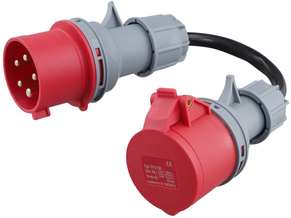 aladdien - 5-polige CEE-adapter - 32 A stekker naar 16 A bus - compact en duurzaam - zwart - EV-oplader en verlengkabel - ideaal voor opladen - gesc...