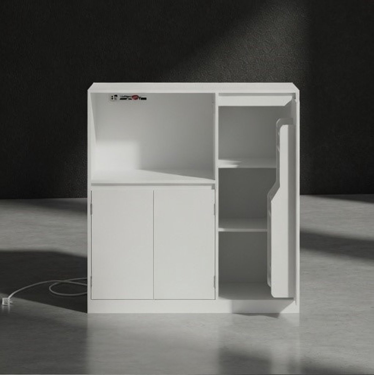 Moderne Keukenkast met Magnetronvak en Geïntegreerde Stekkerdoos – Wolkenwit Keukenopbergkast met Verstelbare Planken, Open Vakken en Soft Modern Design – Multifunctioneel Keukenmeubel 325 kg Draagkracht,Ganeey