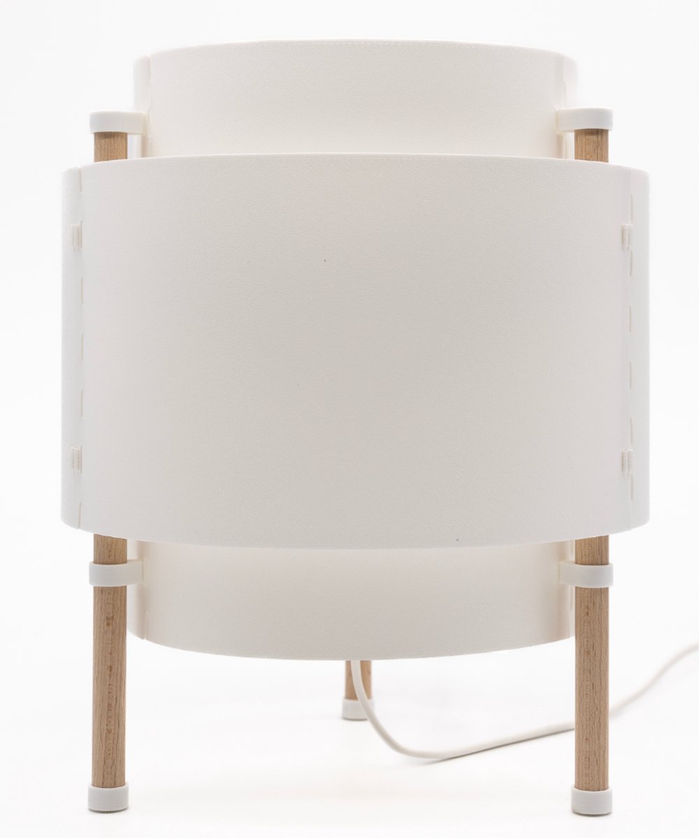 Home 3D® - Tafellamp Wit - Beukenhout - 30 cm - E27‑fitting - Ontworpen en Gemaakt in Nederland