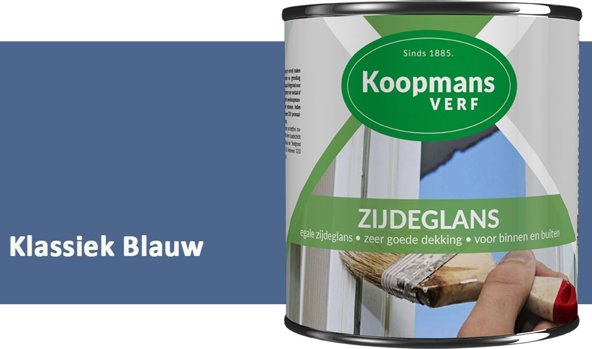 Koopmans Zijdeglans Lakverf – Binnen & Buiten – Kras- en Stootvast – Hoge Dekkracht – Voor Hout, Deuren en Kozijnen – Klassiek Blauw – 1,5 l