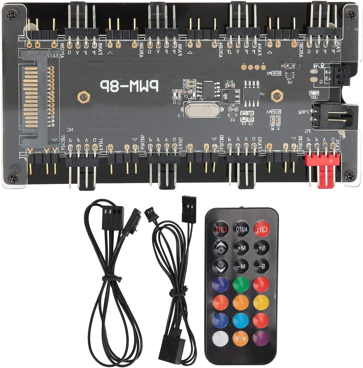 2-in-1 PWM en ARGB Fan Hub met Draadloze Afstandsbediening voor Computer Koeling en Ventilatorbeheer
