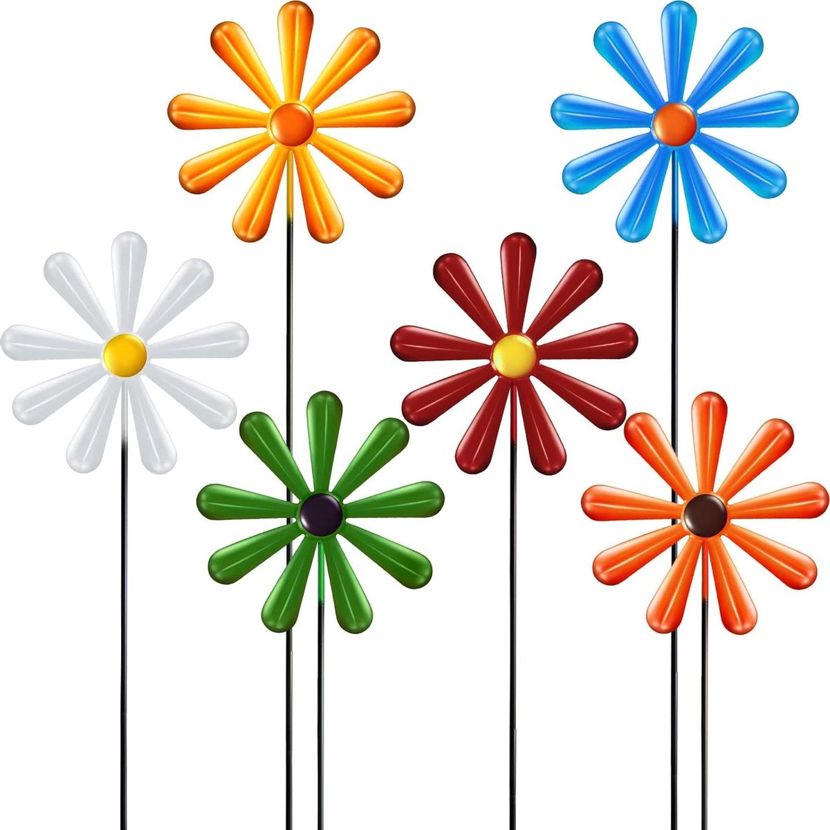 Metalen Daisy Tuinstekers - Bloemen Decoratie - Tuin Aankleden - Set van 6 stuks - 48 cm lang - Veelkleurig