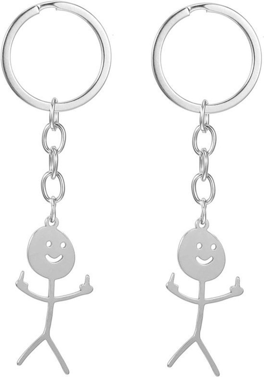 Grappige middelvinger sleutelhanger cadeau Stickman stinkvinger hanger