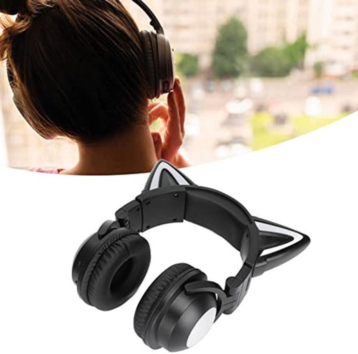 Schattige Kat Oor Headset, Draadloze Bluetooth Stereo Gaming Hoofdtelefoon, Vouwbare Muziek Oortelefoon met Kleurrijk LED Licht, 8 tot 10 Uur Speeltijd, voor Kinderen en Volwassenen