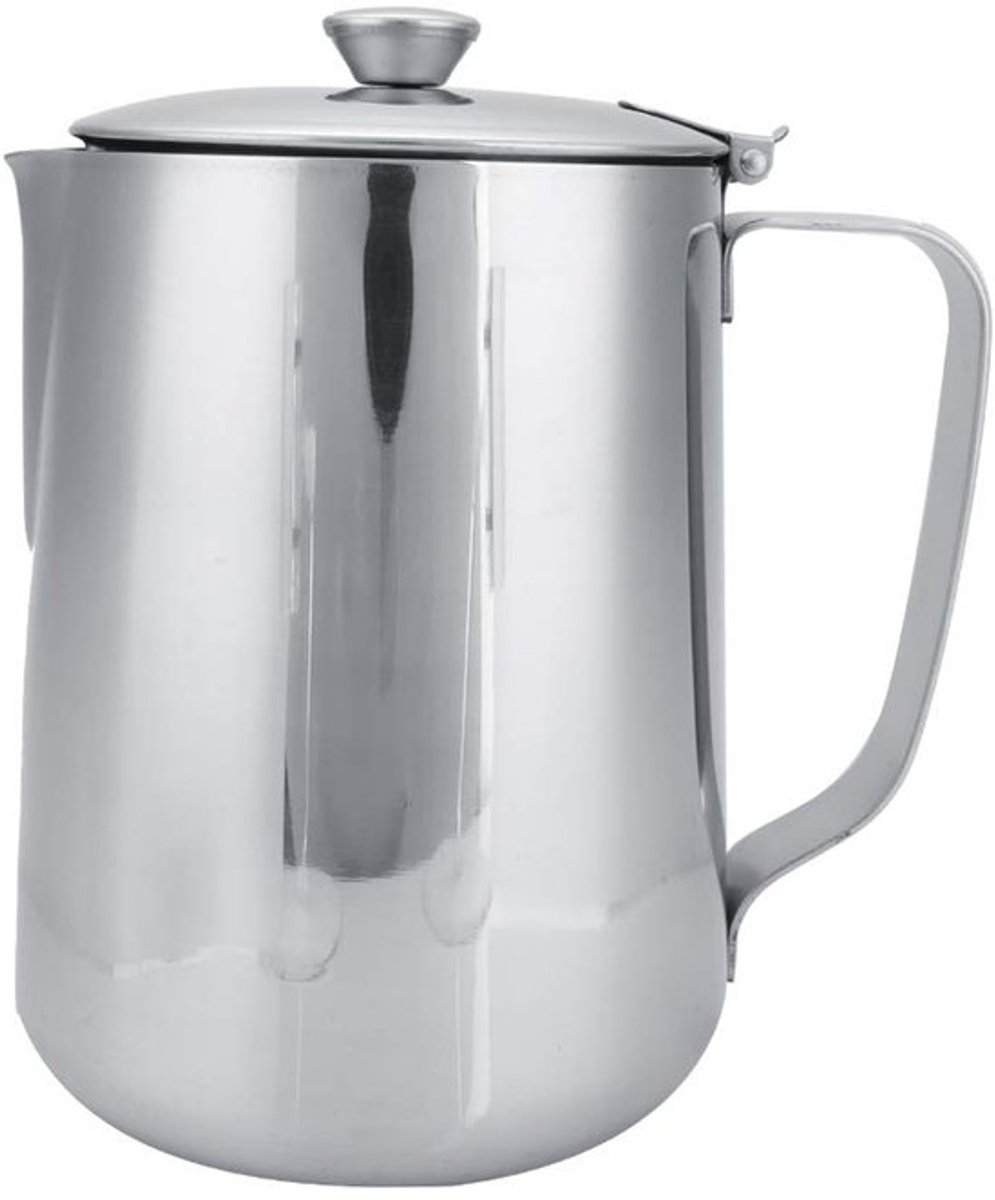 Roestvrijstalen kan met deksel, 1500 ml, melkkan, roestvrij staal, koffiepot, melkkan met deksel voor latte koffie, type (1500 ml)
