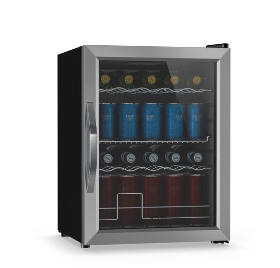 Klarstein drankkoelkast met glazen deur - 60 liter mini-drankkoelkast, ledverlichting, 0-13 °C, 3 uitneembare planken, dubbel glas, onderbouw-drankkoelkast