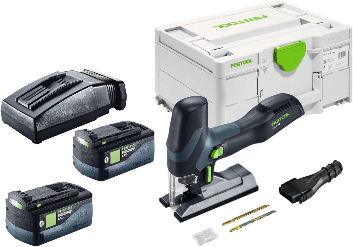 Festool PSC-E 18 EB-Basic accu pendelzaag 18 V 40 mm + 2x accu 5,0 Ah + oplader + Systainer