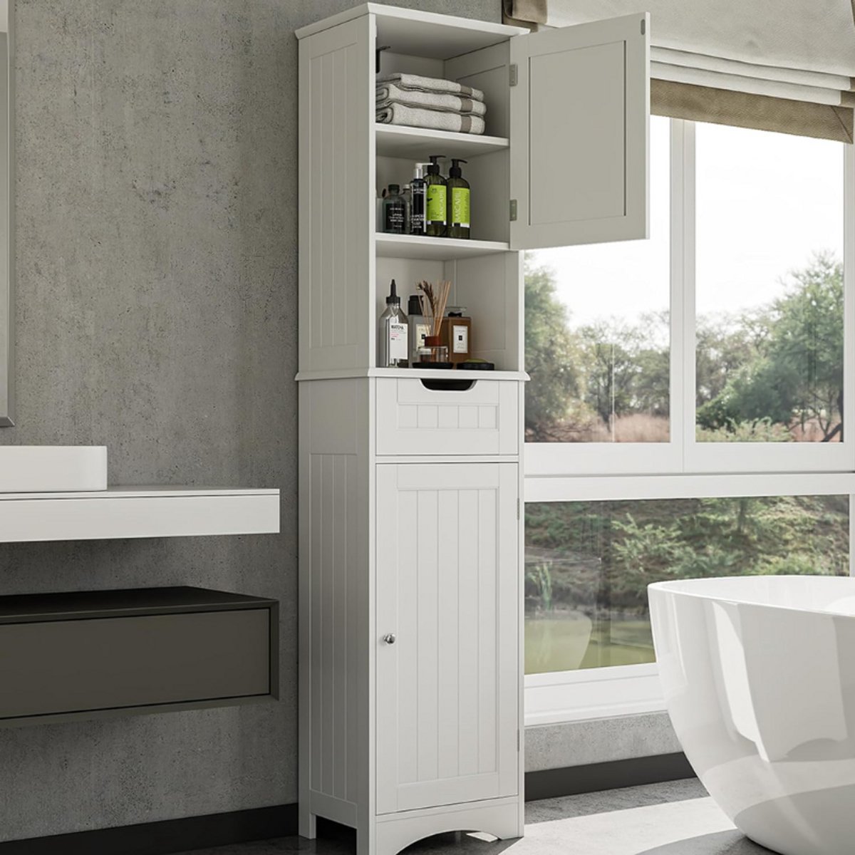 Badkamerkast Met 2 Deuren En 1 Lade Verstelbare Planken Hoge Opbergkast Ruimtebesparend Design Voor Badkamer Woonkamer Slaapkamer En Keuken Wit