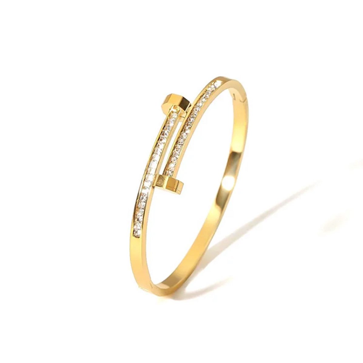 Hidzo Yehwang - Goudkleurige Bangle Armband met namaakdiamantjes - Dames Armband