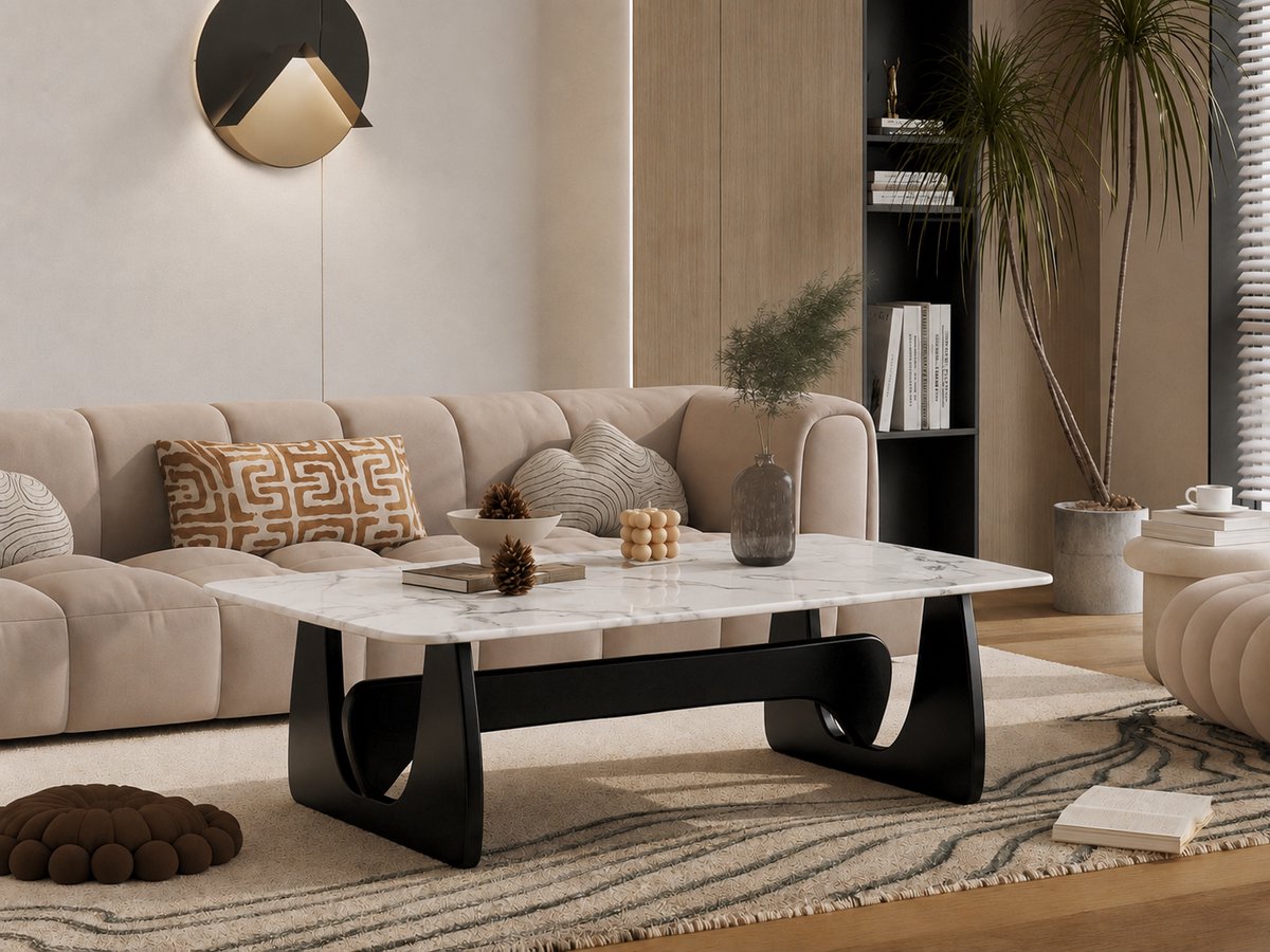 Salontafel Marmer - Zwart Hout - Marmer tafelblad - Coffee table - Koffie table
