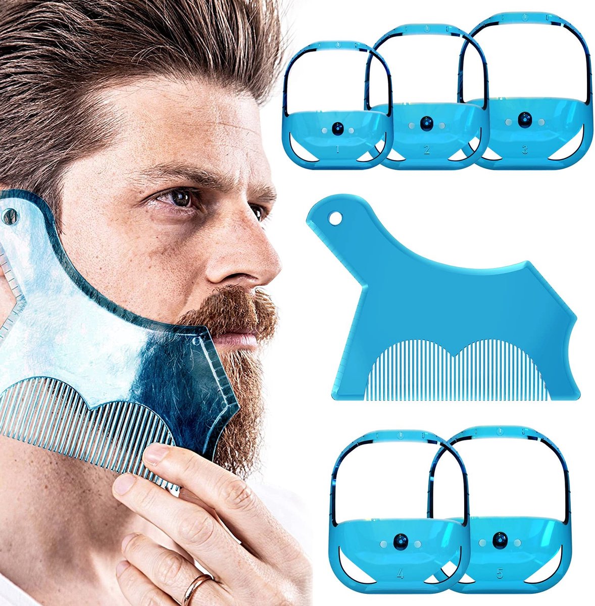 aladdien - Linkidea Baardvorm- en Stylingtool - Kam en Baardgeleider - Perfecte Baardstijl - Blauw - Gestructureerde Styling - Voor Mannen - Ideaal ..