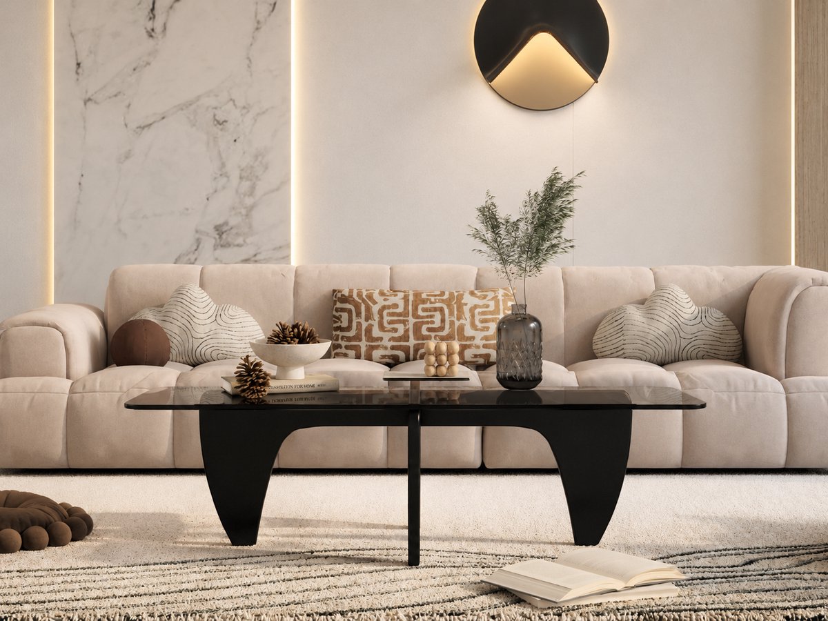 Salontafel Zwart - Hout - Glas - Tafel - Coffee table - Koffietafel