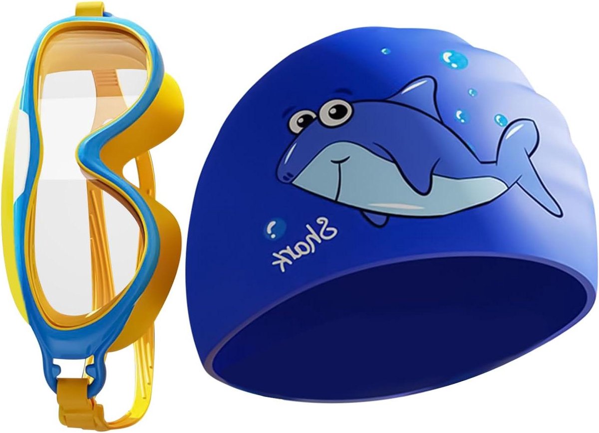 Zwembril en Badmuts - Zwemset Kinderen - Helder Zicht - Anti-condens Technologie - 18 cm - Blauw