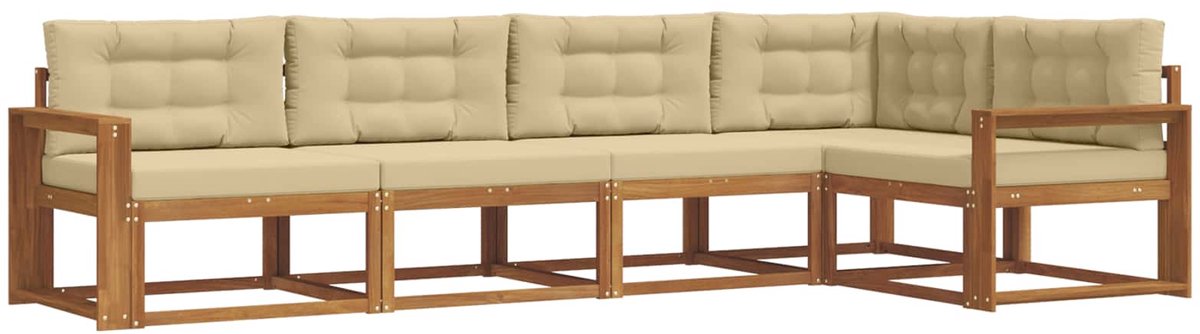vidaXL Buiten - bank - set - 5 - st - 5-zits - Natuurlijk - en - Beige Natuurlijk en Beige