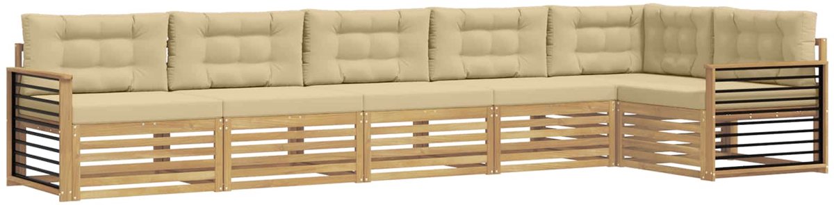 vidaXL Buiten - bank - set - 6 - st - 6-zits - Wit - en - Beige - Polyester Wit en Beige