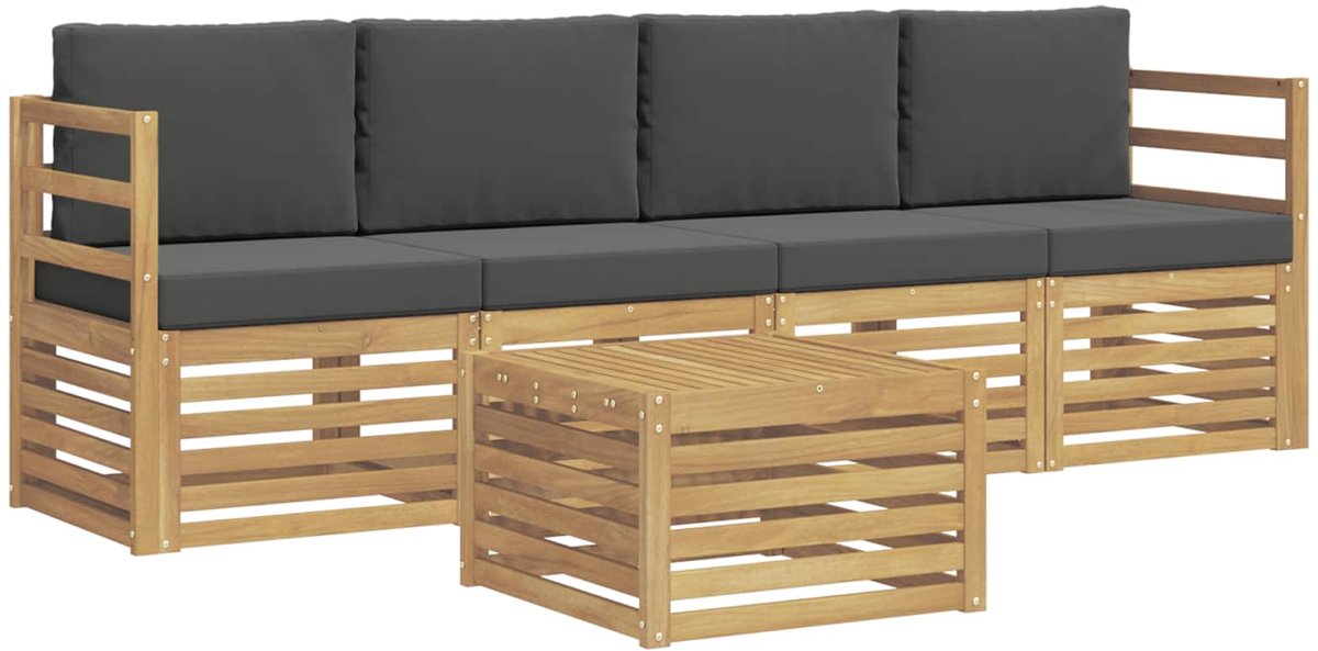 vidaXL Buiten - bank - set - 5 - st - 4-zits - Wit - en - antracietkleurig - Polyester Wit en antracietkleurig