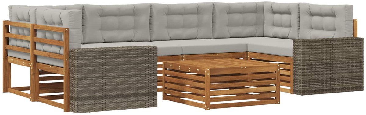 vidaXL Buiten - bank - set - 7 - st - 6-zits - Naturel - en - lichtgrijs Naturel en lichtgrijs