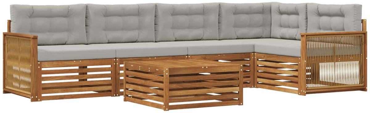 vidaXL Buiten - bank - set - 6 - st - 5-zits - Naturel - en - lichtgrijs Naturel en lichtgrijs