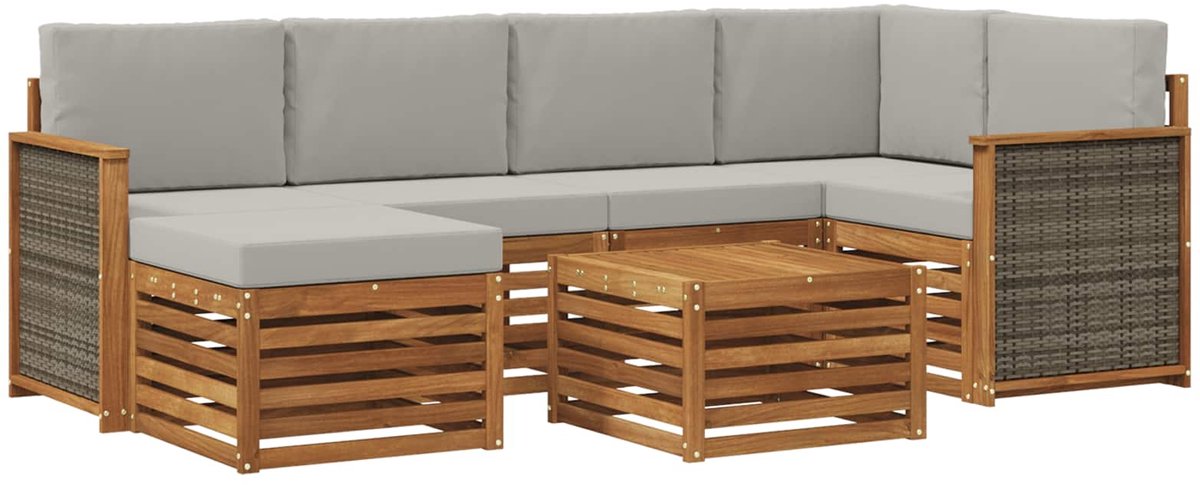 vidaXL Buiten - bank - set - 7 - st - 5-zits - Naturel - en - lichtgrijs Naturel en lichtgrijs