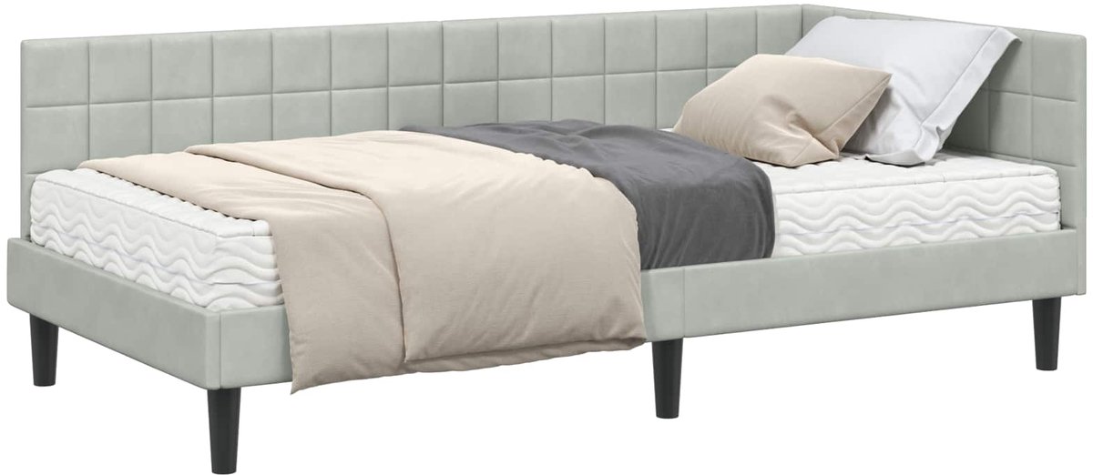 vidaXL Hoekbedframe - met - Matras - 2 - st - Lichtgrijs - 100 - x - 200 - cm - Fluweel