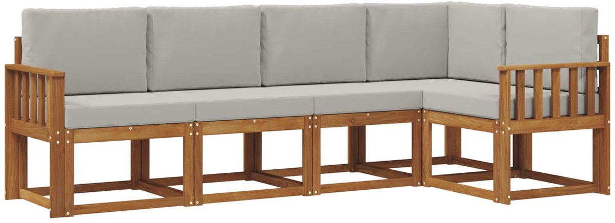 vidaXL Buiten - bank - set - 5 - st - 5-zits - Naturel - en - lichtgrijs Naturel en lichtgrijs