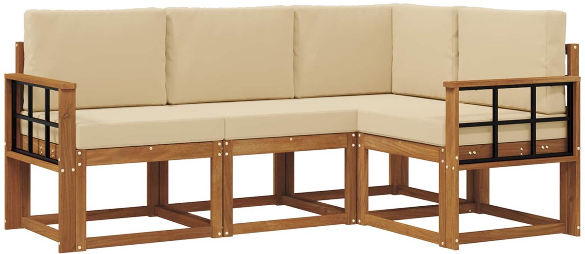 vidaXL Buiten - bank - set - 4 - st - 4-zits - Natuurlijk - en - Beige Natuurlijk en Beige