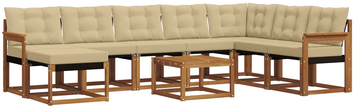vidaXL Buiten - bank - set - 9 - st - 8-zits - Natuurlijk - en - Beige Natuurlijk en Beige