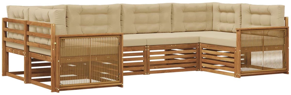 vidaXL Buiten - bank - set - 6 - st - 6-zits - Natuurlijk - en - Beige Natuurlijk en Beige