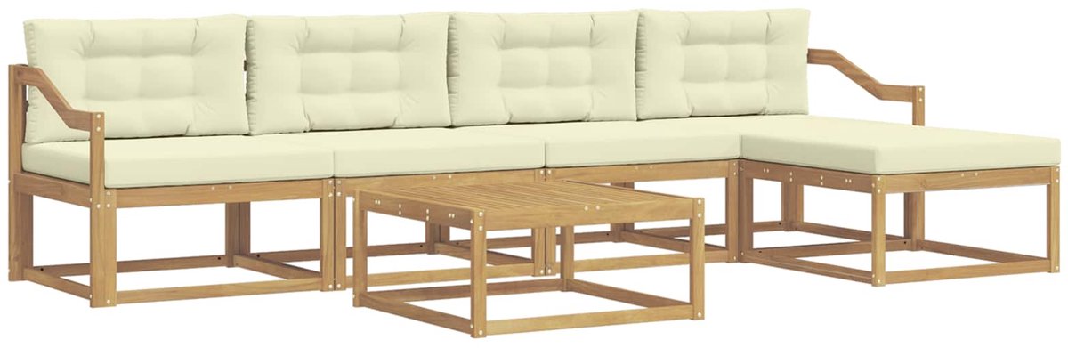 vidaXL Buiten - bank - set - 6 - st - 5-zits - Wit - en - crèmekleurig - Polyester Wit en crèmekleurig