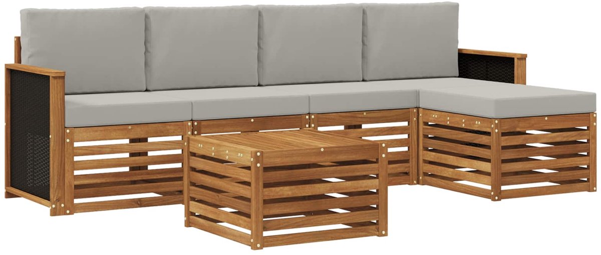 vidaXL Buiten - bank - set - 6 - st - 5-zits - Naturel - en - lichtgrijs Naturel en lichtgrijs