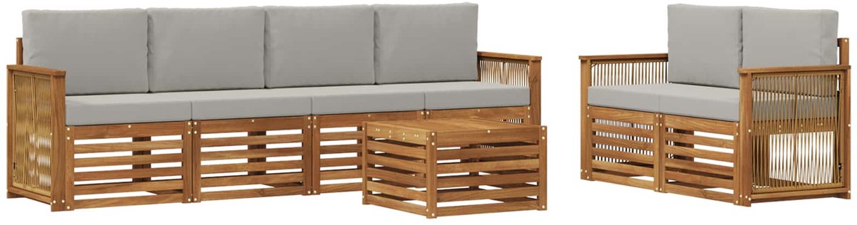vidaXL Buiten - bank - set - 7 - st - 6-zits - Naturel - en - lichtgrijs Naturel en lichtgrijs