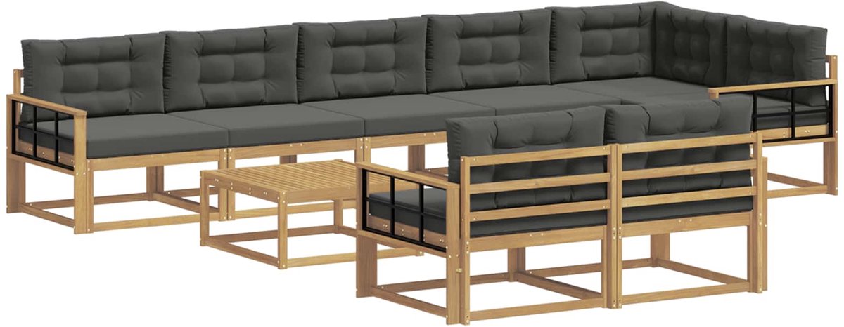 vidaXL Buiten - bank - set - 9 - st - 8-zits - Wit - en - antracietkleurig - Polyester Wit en antracietkleurig