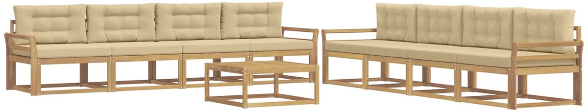vidaXL Buiten - bank - set - 9 - st - 8-zits - Wit - en - Beige - Polyester Wit en beige
