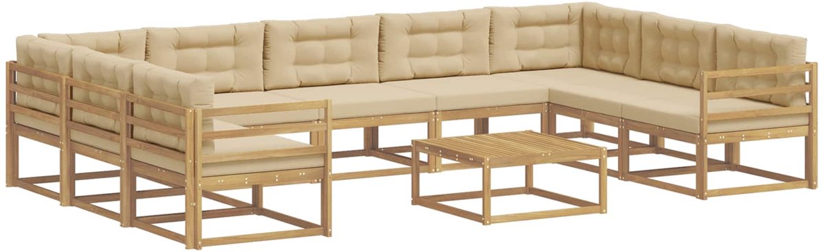 vidaXL Buiten - bank - set - 10 - st - 9-zits - Wit - en - Beige Wit en Beige