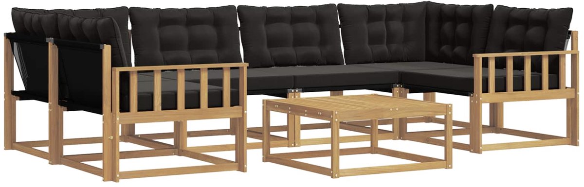 vidaXL Buiten - bank - set - 7 - st - 6-zits - Wit - en - zwart Wit en zwart